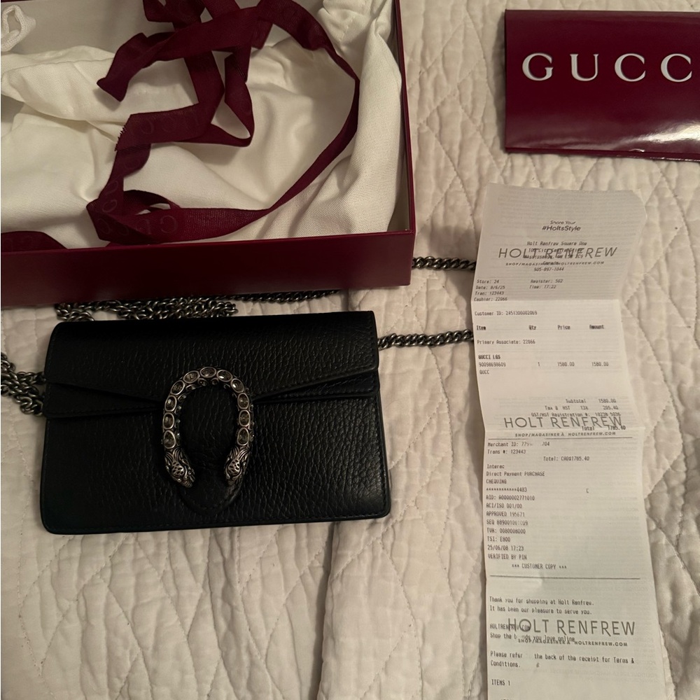 Gucci Black Leather Dionysus Small Shoulder Bag with Silver Hardware